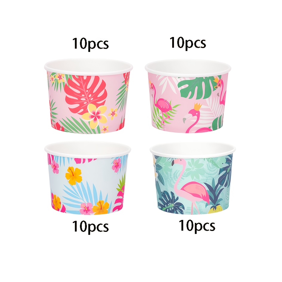 Image of 40pcs Cream Cups Flamingo Ice Cream Cups Bulk Paper Disposable Tropical Dessert Treat Bowls Snack Cups For Summer Birthday Hawaiian Flamingo Party Supply Decoration For Halloween、christmas