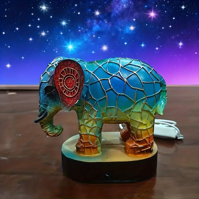 TEMU Retro Painted 3d Elephant Night Light - Bohemian Animal Lamp, Usb-powered Desk Lamp, Home Decor For Bedroom/living Room/office/dining Room, Or