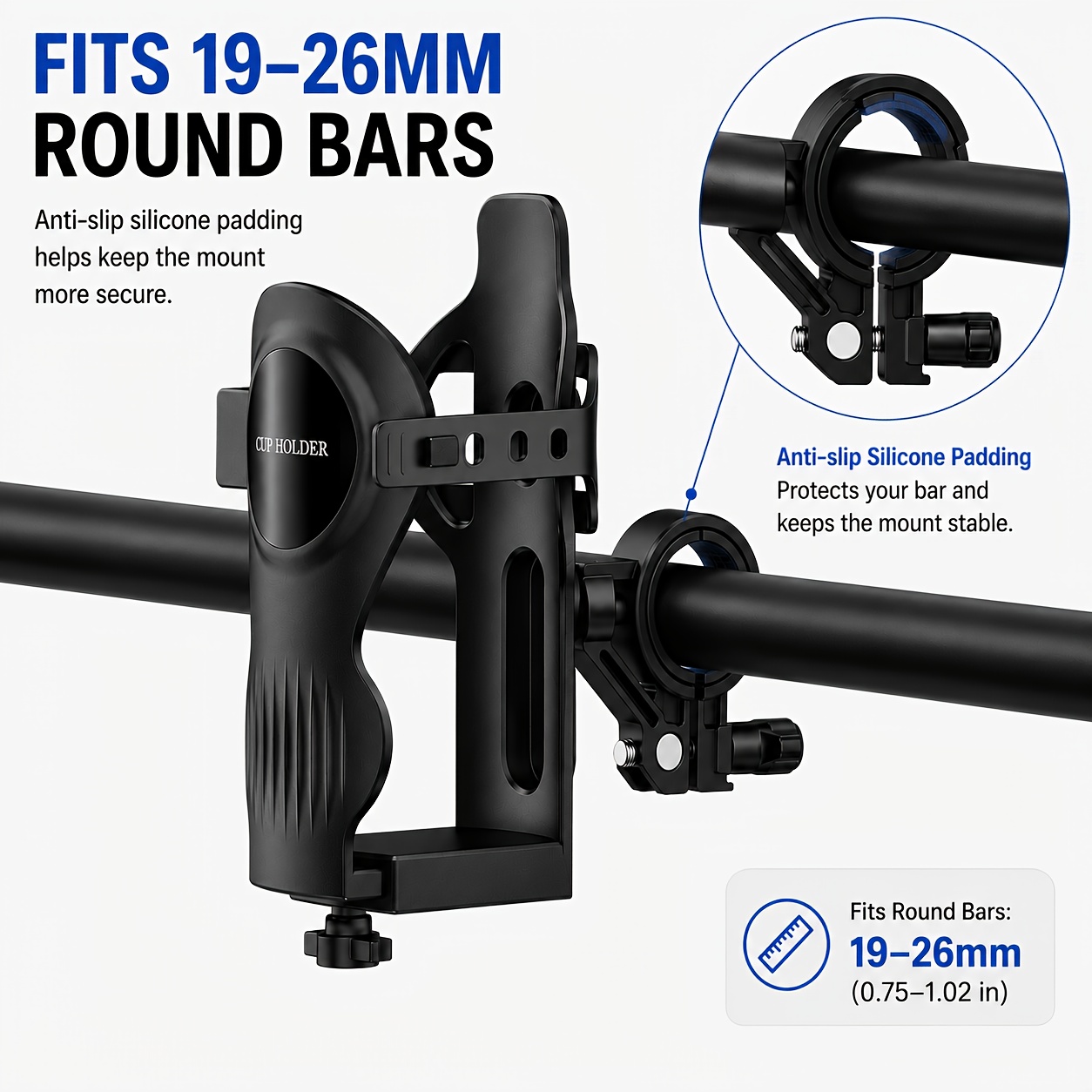 universal bicycle cup holder motorcycle cup holder handlebar cup holder and bicycle water bottle holder featuring an adjustable water bottle holder with silicone straps and a knob Product details 3