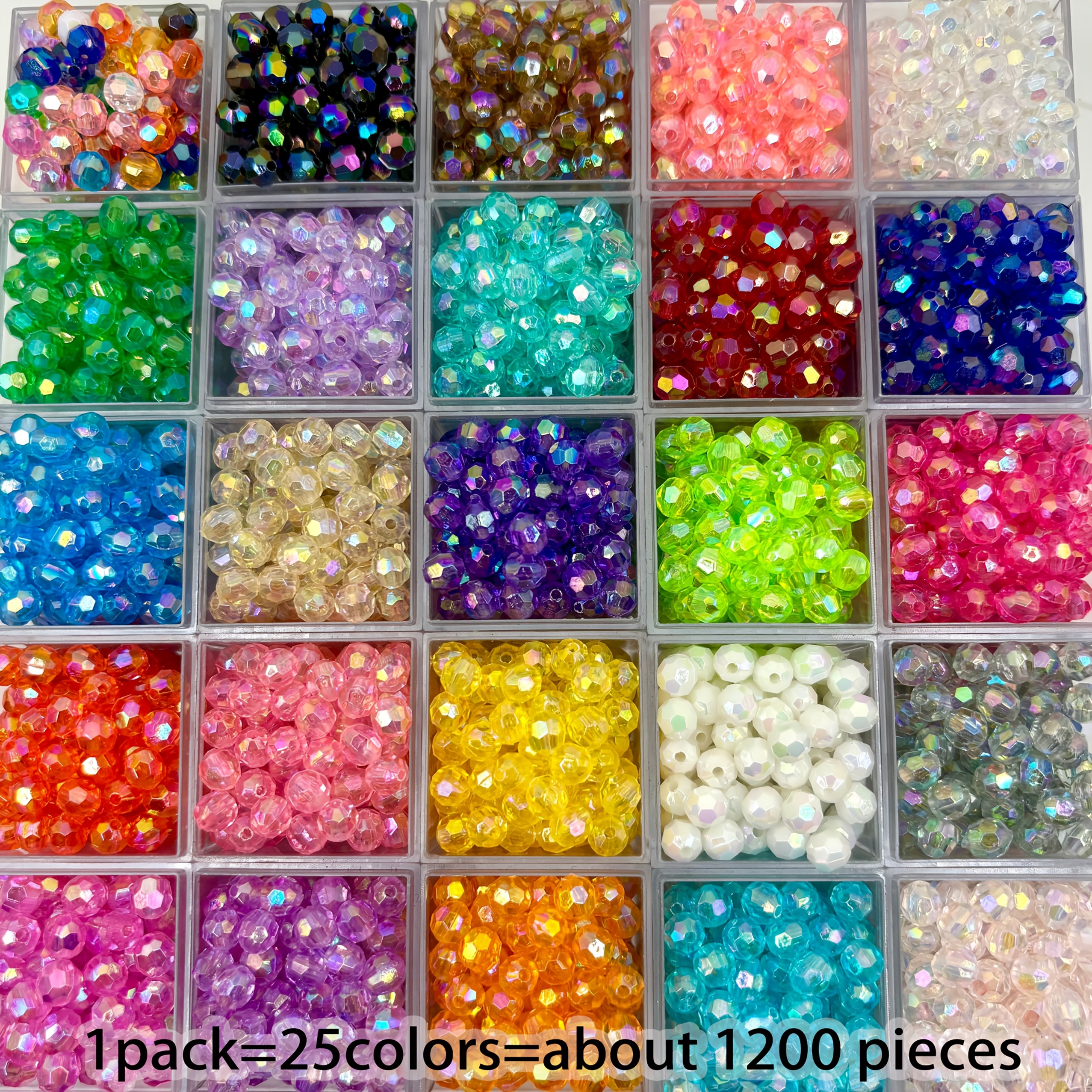 TEMU 1200 Perles Octogonales en Acrylique de 6mm, 25 Couleurs Transparentes AB, Perles à Visage Taillé Faites Main - Idéales pour Cadeaux d', Projets