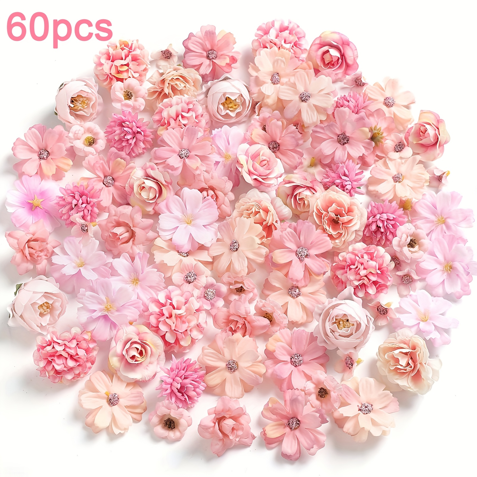 Set Of 60 Artificial Flower Heads, Including Small Silk Roses And Daisies In Colors, Perfect For Crafts, Wedding Decorations, Wreaths, Graduation Celebrations, And Home Decor