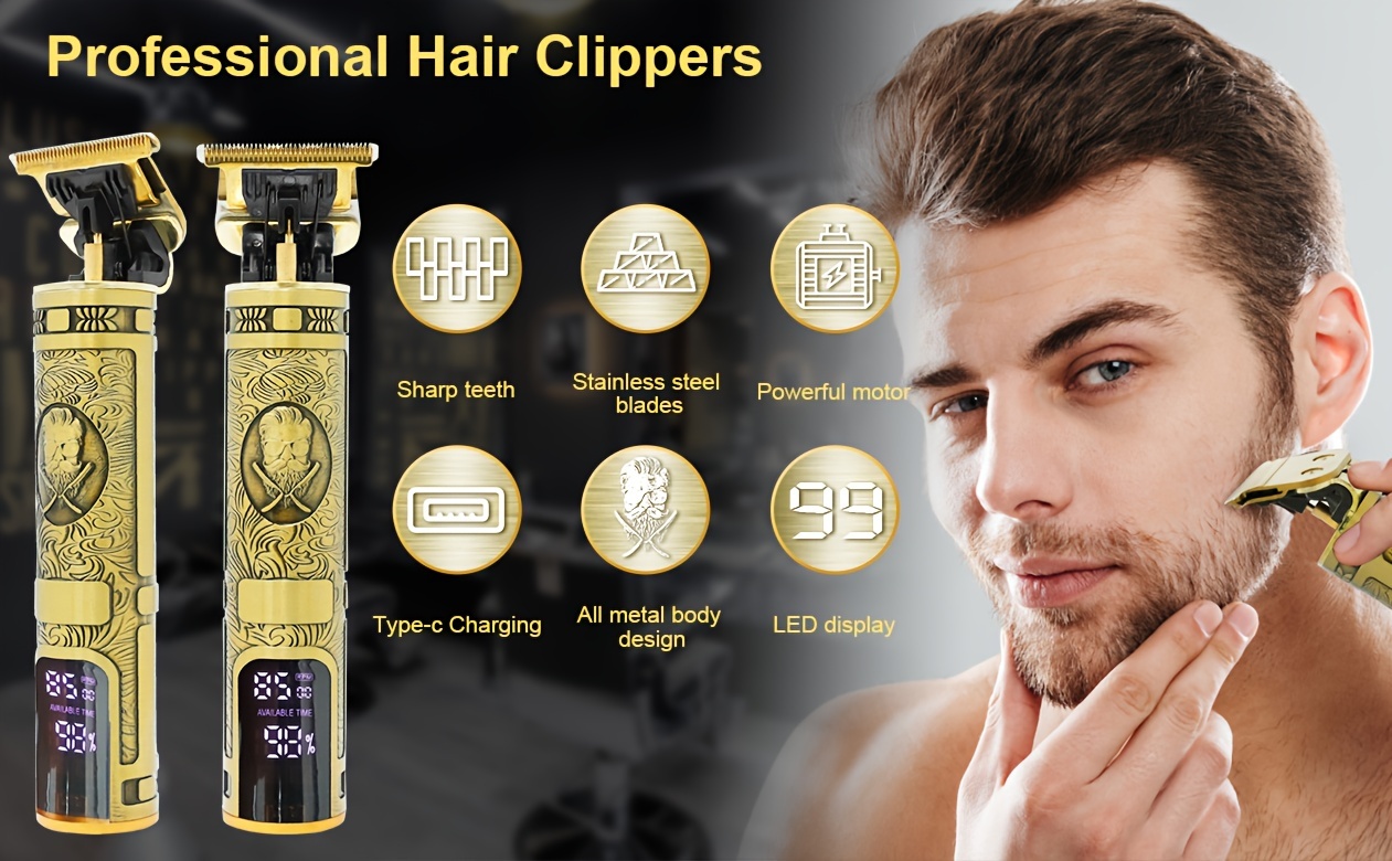 Beard Trimmer Hair Clippers Men, Professional T-Blade Beard Trimmer, Cordless USB Rechargeable Detailer Trimmer with LCD Screen, Grooming Kit 7 in 1 for Barbers and Home, Gifts for Men Haircut