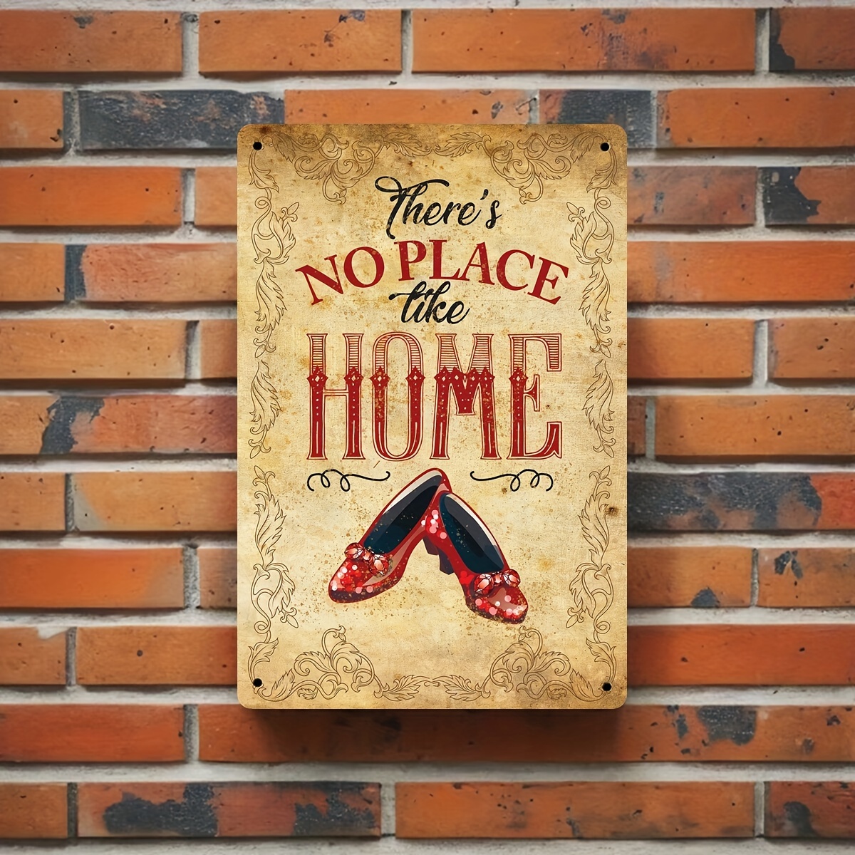Vintage "There's No Place Like Home" Metal Tin Sign Wall Decor - Iron Retro Plaque for Room, Restaurant, Cafe, Man Cave, Bar, Farmhouse, Garage - 8" x 12" Decorative Warning Sign