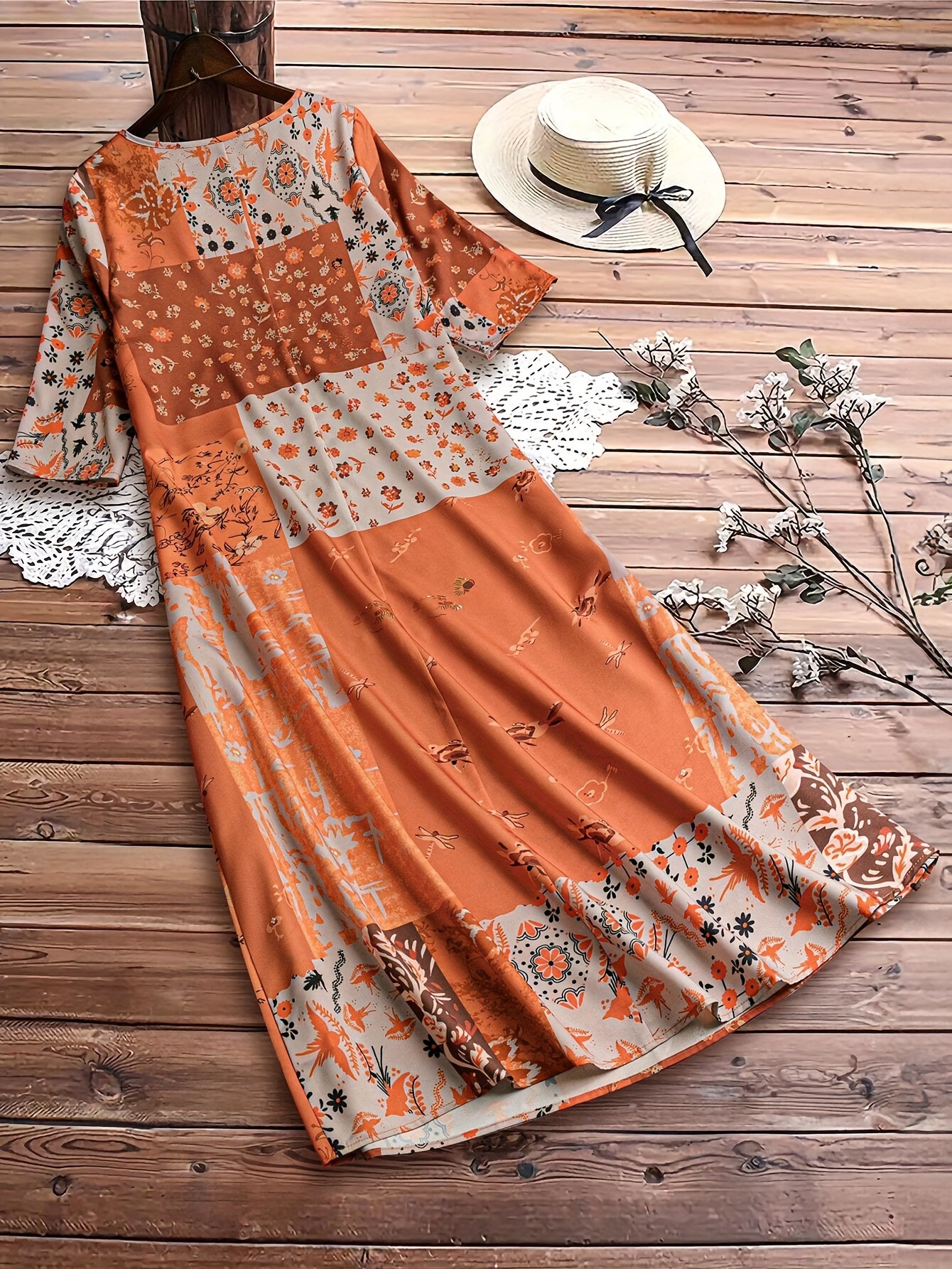 womens plus size floral print side slit loose fit maxi dress - Temu