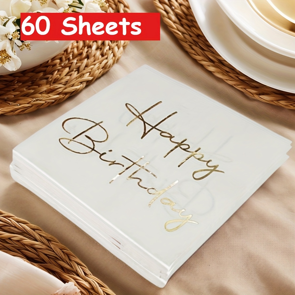E-shop 80/60/40/20 Blatt Geburtstags-Servietten – Doppellagiges elegantes Gold-Weiß-Design, langlebige Papierservietten für Geburtstagsfeiern,