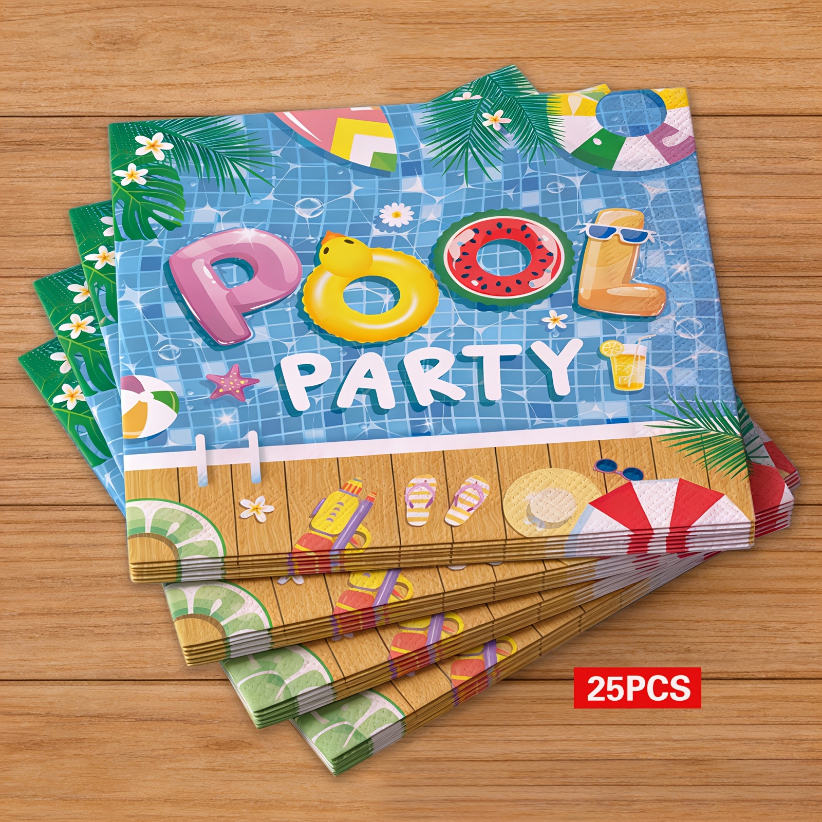 Image of 20/25-pack Summer Pool Party Disposable Napkins, Outdoor Bbq / Summer Beach Party Supplies / Kids' Summer Party / Tropical Themed Napkins For Party Decorations