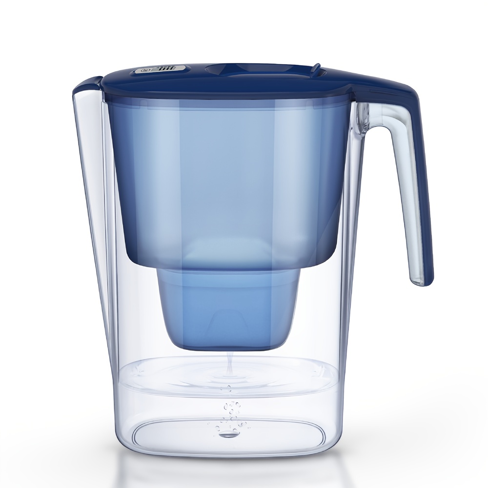 TEMU 3.6 L Water Filter Pitcher With 4-layer Precision Filtration, Blue Abs Jug, Removes Impurities, Mud, Hair, And Odors, Household Water Filter |