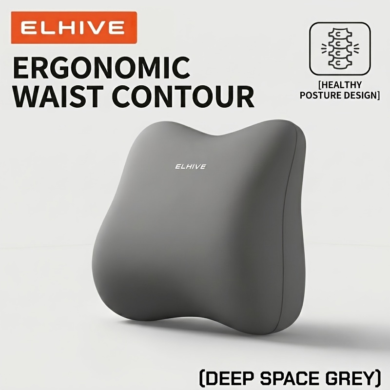 TEMU Elhive Memory Foam Lumbar Cushion - Ergonomic Back Pillow For Office, Car & Gaming - 4-zone Contoured Design For Posture & - High Density Slow