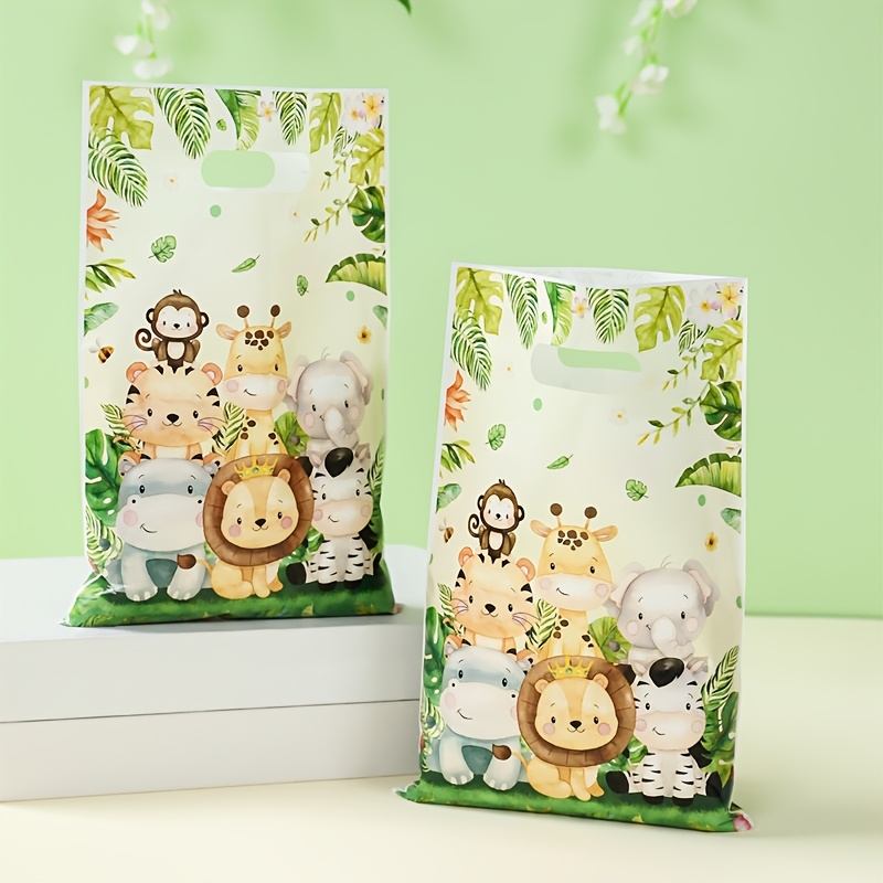 

10/25/50pcs Party Favor Bags, Cartoon Giraffes & Friends Plastic Handheld Gift Bags, Theme Birthday & Baby Shower Decorations, Woodland Animal Candy Pouches