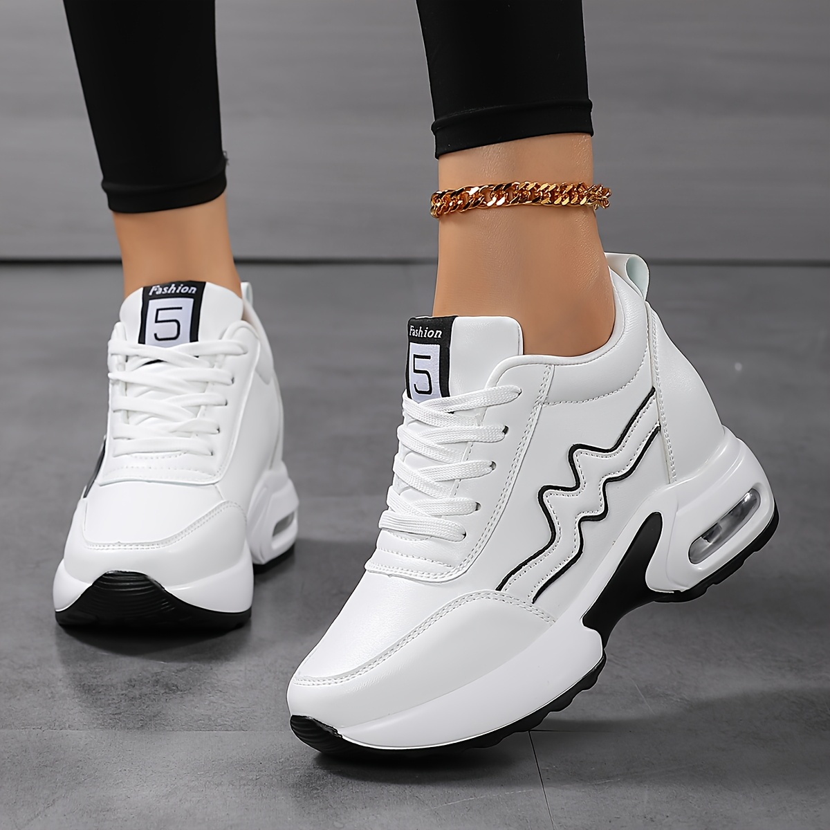 Tenis blancos clásicos gruesos para mujer SOSENFER - Zapatos cómodos y transpirables con aumento de altura oculto, tenis casuales con cordones para todas las estaciones, zapatos lindos