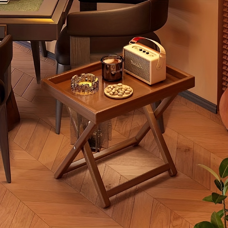 Image of 1pc Table Suitable For Sofa Side Table, Mini Coffee Table With Storage Shelf - Table, Space- For Small Spaces, Balcony, Living Room, Bedside - Wood, Assembly-free