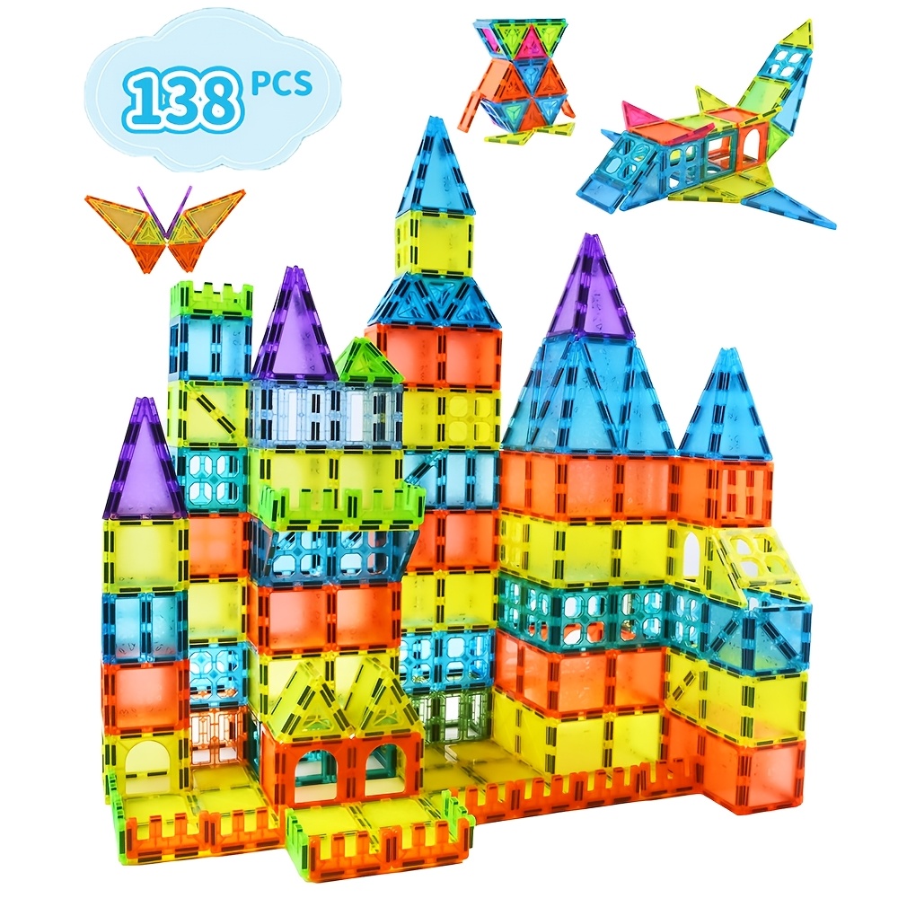 TEMU 138pcs Magnetic Tiles Kids Toys Magnetic Building Blocks For Kids Ages 3-12 Stem Educational Toys For Play For Kid Learning