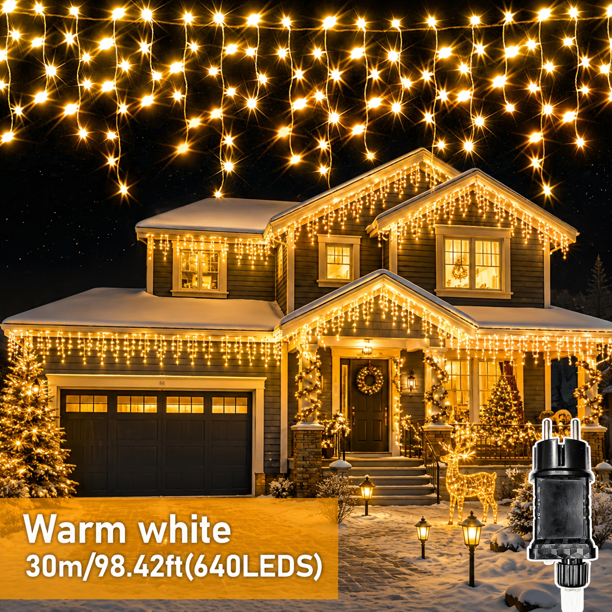 TEMU 1 pièce Guirlande Lumineuse LED de Coulis de , IP44, Guirlande Lumineuse Décorative d'Extérieur, Blanc Chaud/Blanc Froid/Multicolore, Convient