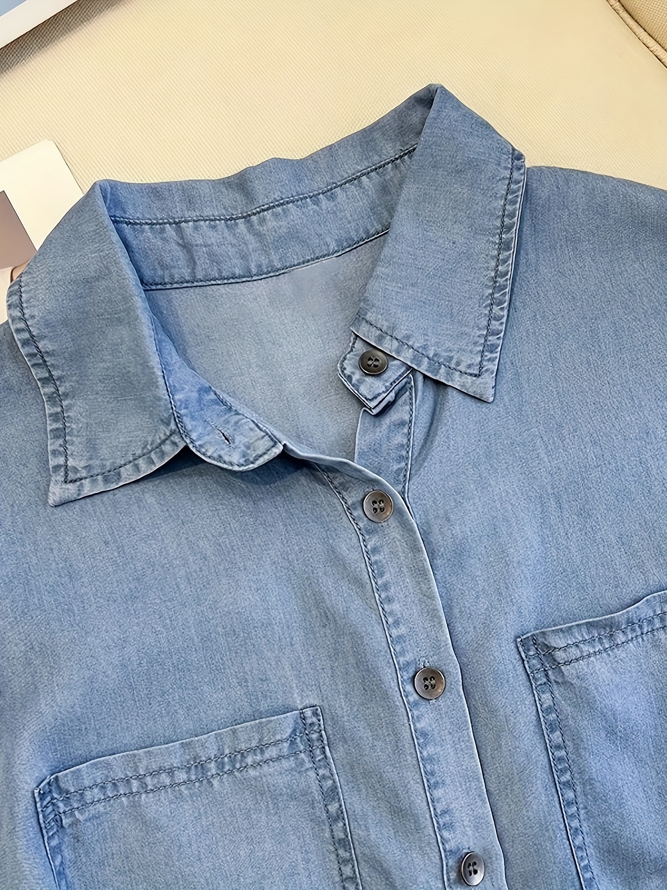 women's denim short sleeve shirt casual button top Temu Bahrain