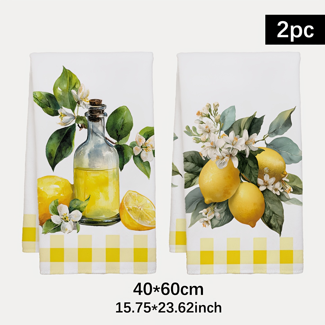 E-shop 2er-Pack Küchenhandtücher mit Zitronen-Blumenmuster, Scheuerschwämme, Geschirrtücher, 15,7x23,6 Zoll, dekoratives Küchengeschirr,