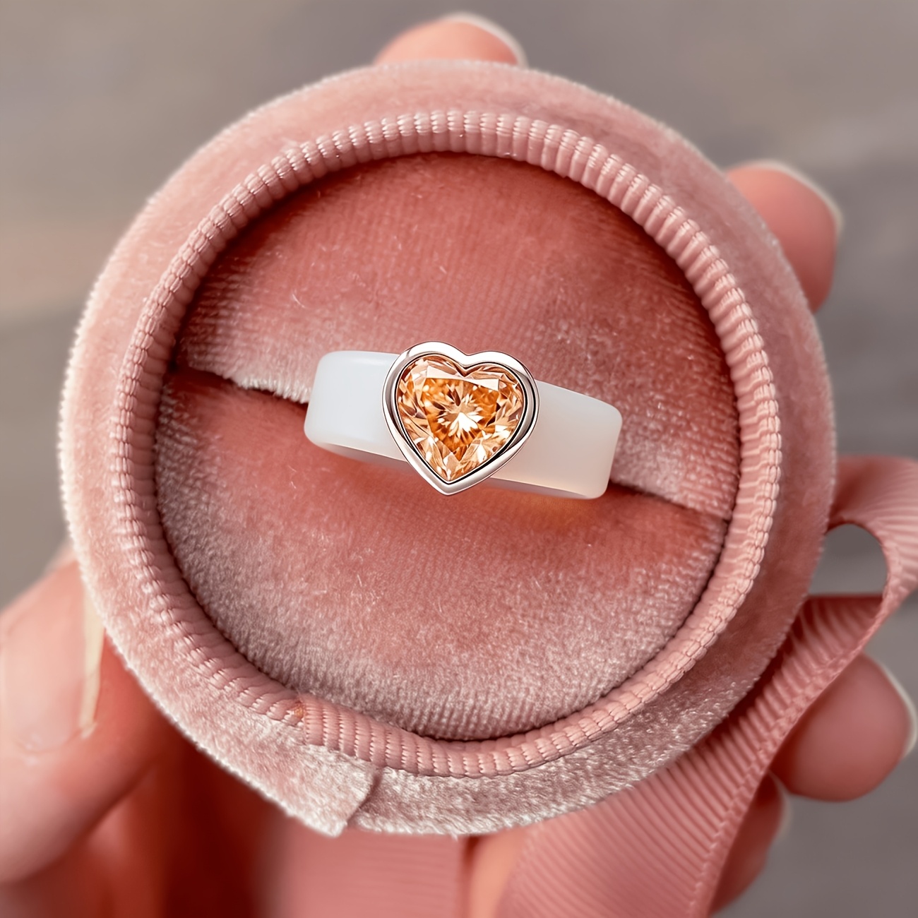 14K Gold Plated White Silicone Ring with Heart-Shaped CZ