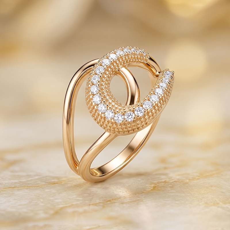 Fashionable Light Luxury Double Halo Twisted Women's Ring