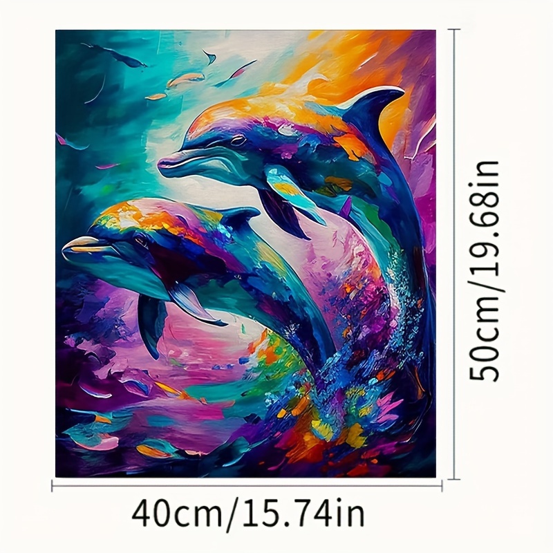 Double Dolphin Portrait Oil Painting Decorative Painting Temu