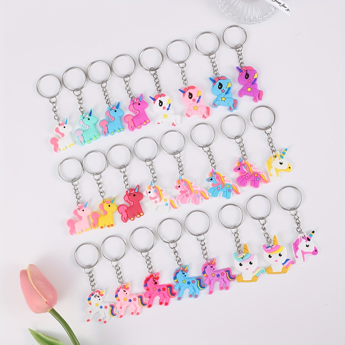 

24pcs Cartoon Pvc Unicorn Keychain Ladies Casual Cute Wallet Backpack Luggage Bag Accessories Pendant Key Chain Party Favors Gifts