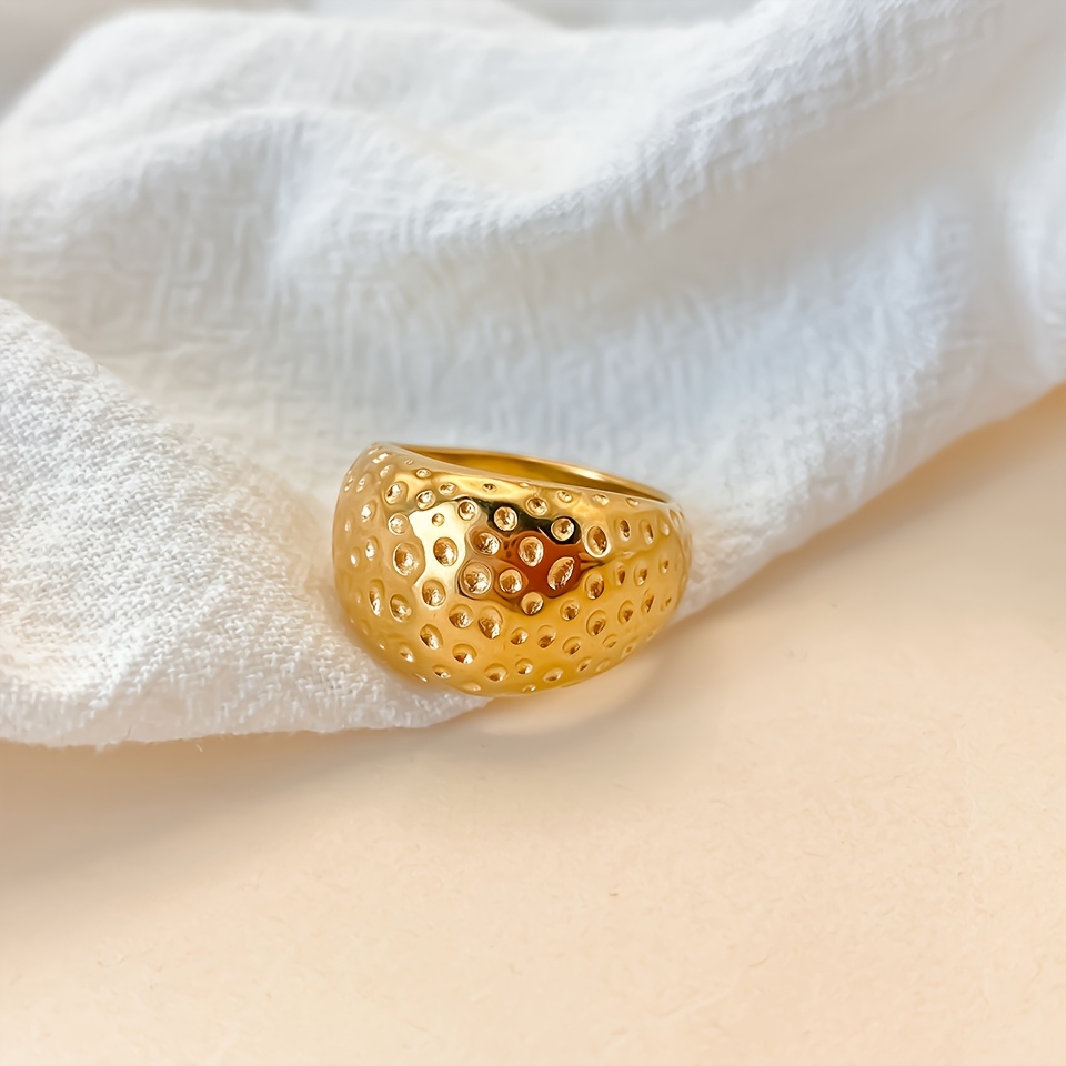 Women's Premium Hammered Texture Geometric Wide Band Stainless Steel Ring