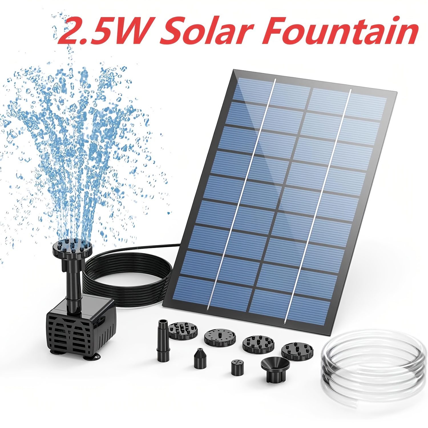 Solar Bird Bath Fountain With Colorful LED Lights – 6 Nozzles, 1500mAh Battery, Floating Solar Pump For Garden, Pond, Pool Or Aquarium