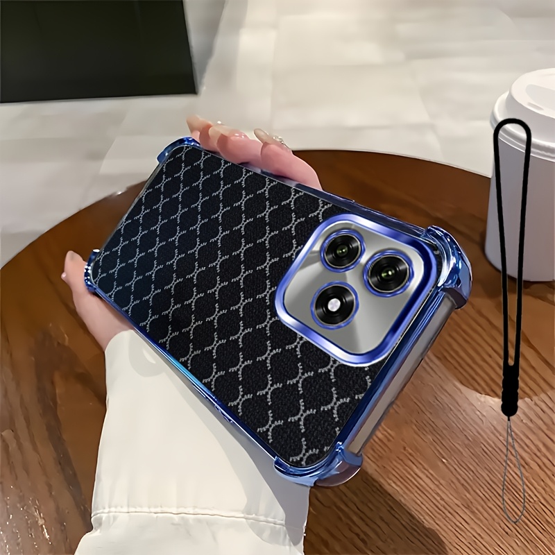 TEMU Phone Case: 2pcs Set: Includes 1 Phone Case + 1 Strap,creative Grid 2d Flat, Phone Case,suitable X5c,unisex Lanyard Phone Case, Fashion Phone