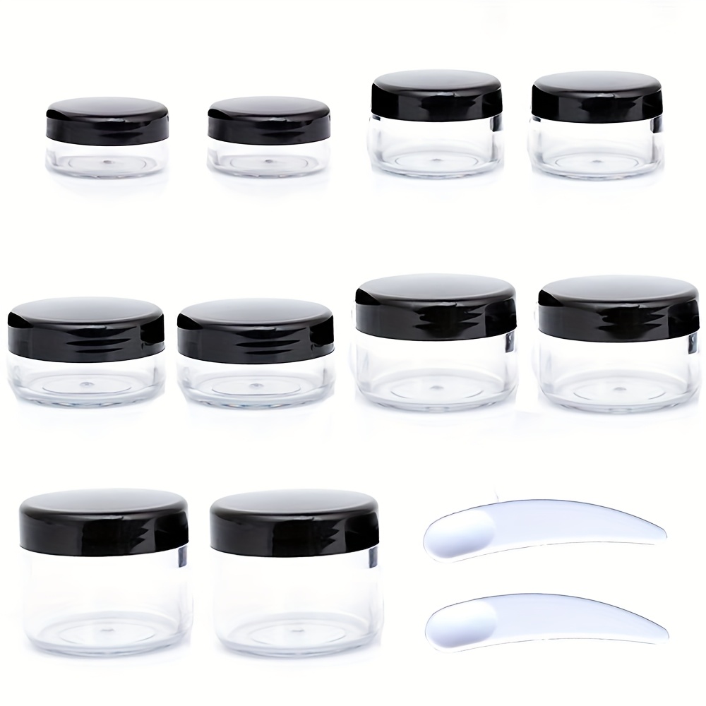 10pcs Round Plastic Leak-proof Containers With Lids - 3/5/10/15/20g Travel Storage Jars, Black Lids For Lotion, Cream, Ointment, Body Lotion, Cosmetics, Rhinestones, Beauty Products Cream Ointment Box