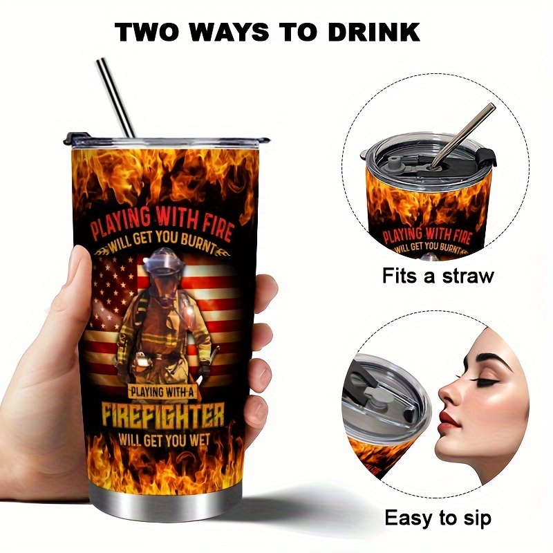 

Firefighter 20oz Stainless Steel With Lid And Straw - Insulated Travel Mug, & Stylish, Large Capacity Coffee Cup, Ideal Gift For , "" Design