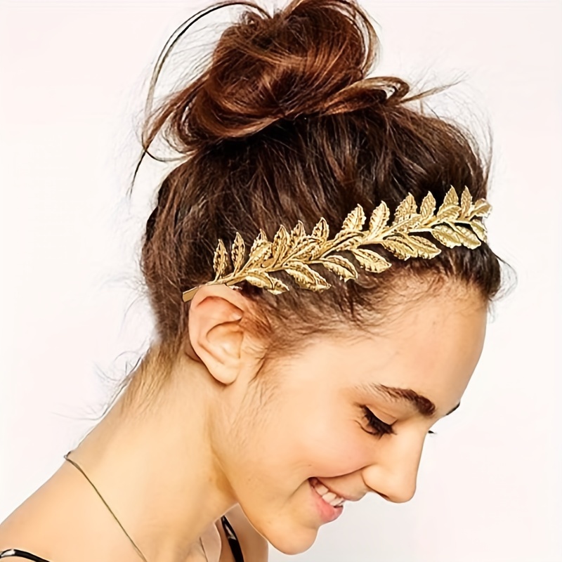 

Vintage Bohemian Goddess Laurel Leaf Hairband, Iron Alloy Grecian-inspired Dress Up Headband, Bridal Wedding Hair Accessory, Single Piece, Solid Color Metal Crown Headpiece