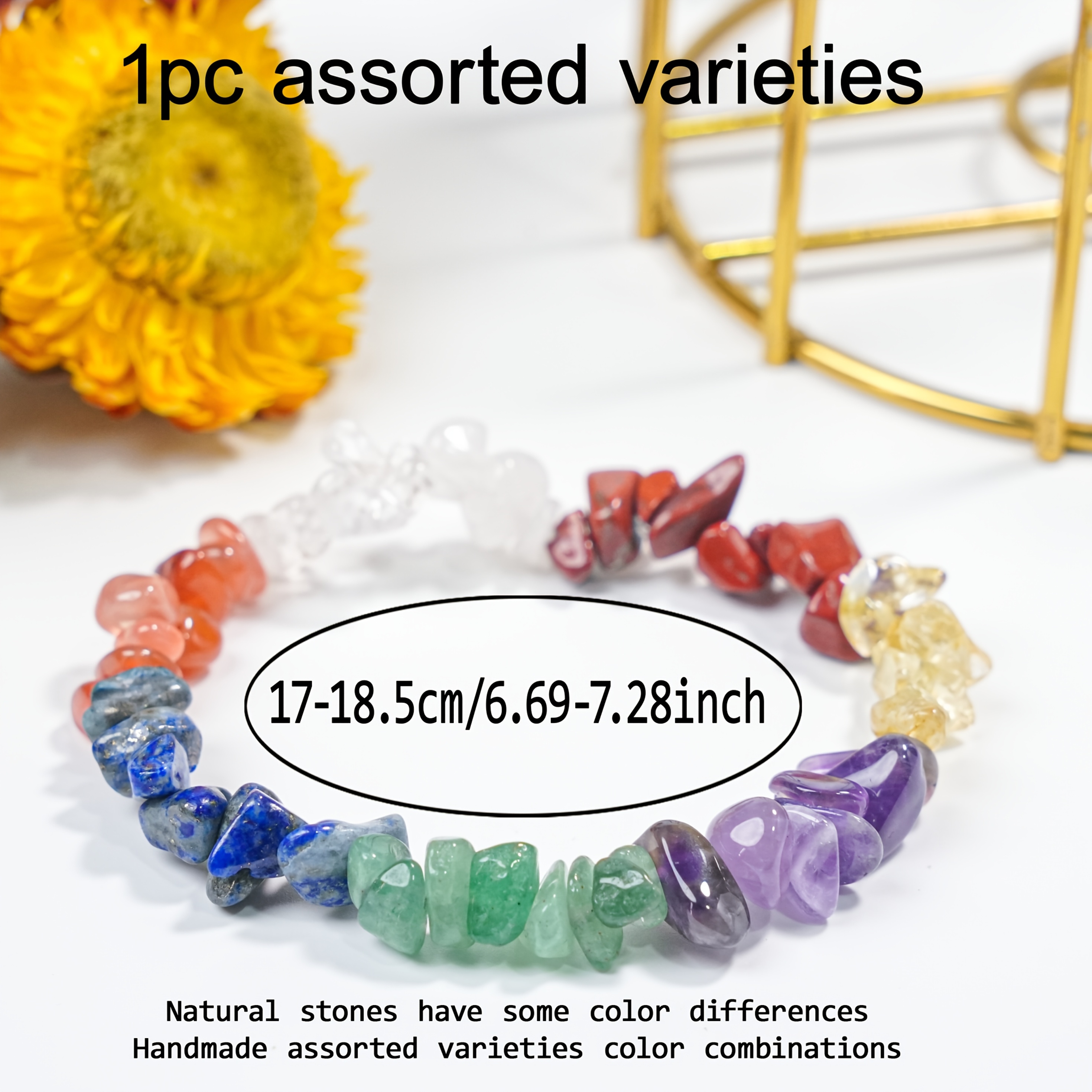 Colorful Chakra Crystal Stone Stretch Bracelet, Versatile Gift