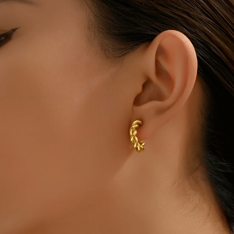 Women's Minimalist Twisted Stainless Steel Hoop Earrings