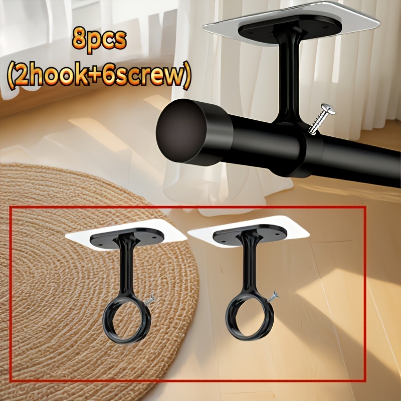 TEMU 8pcs Set Of No-drill Suction Cup Curtain Rod Holders | Sturdy Adhesive (2pcs Hooks And 6pcs Screws) Adjustable Curtain Hooks, Ideal For Closets