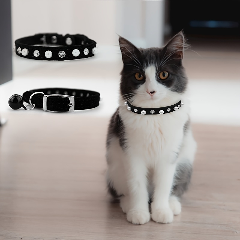 Pearl Rhinestone Adjustable Cat Collar with Bell