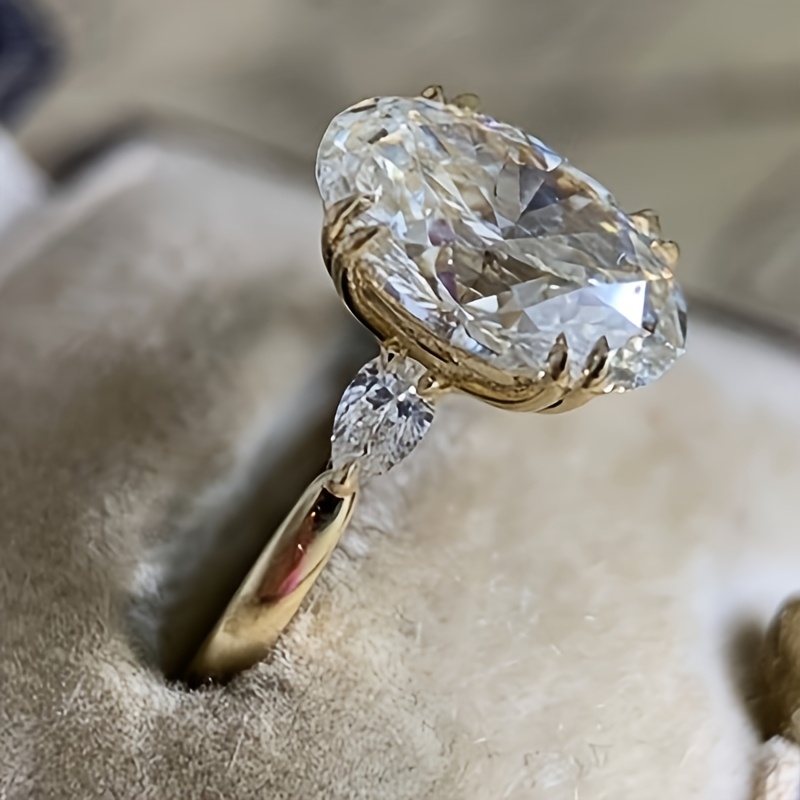 stunning 2ct 5a cz oval moissanite ring engagement wedding ring golden plated 3