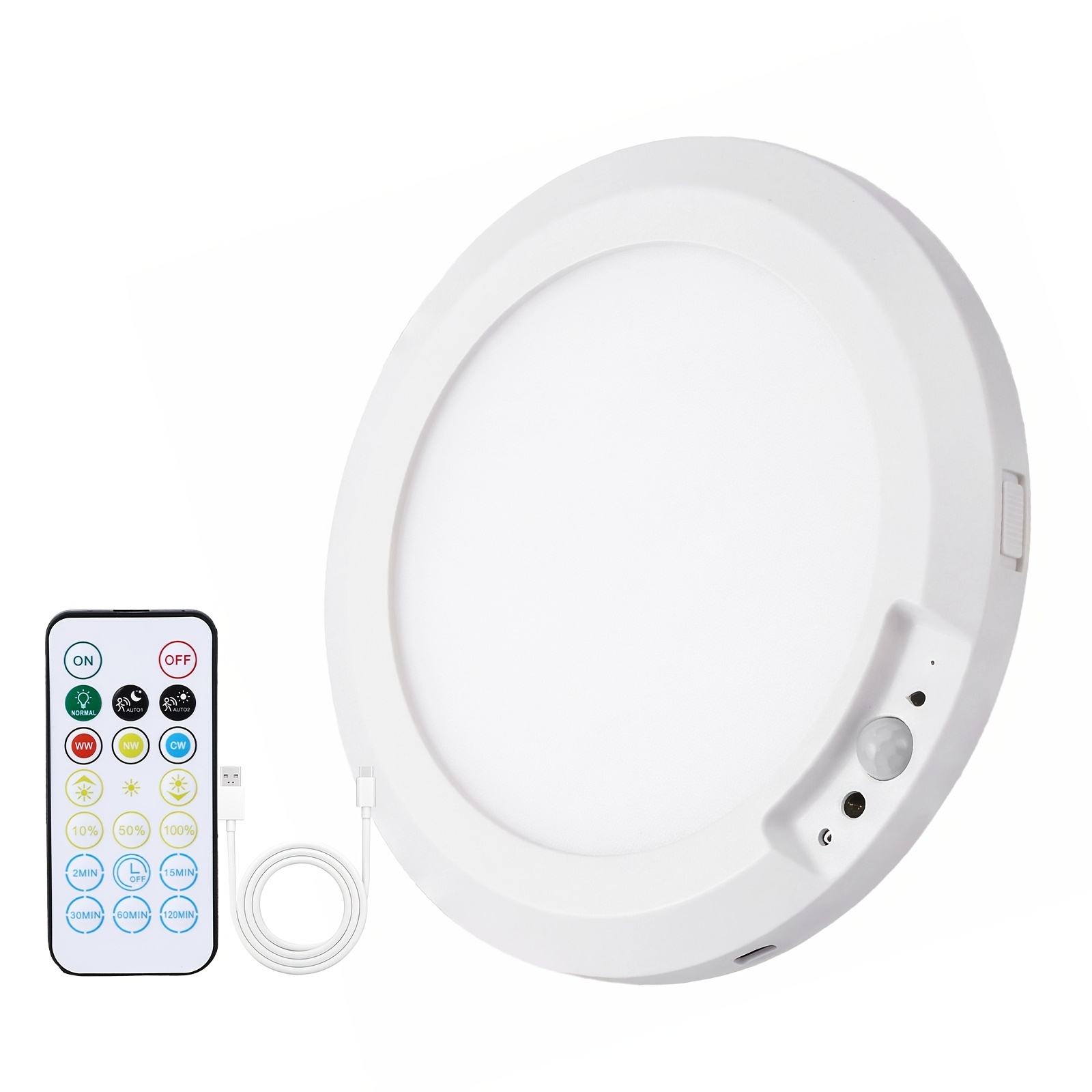 TEMU 1-pack Rechargeable Led Ceiling Light With Remote Control, 3 Lighting , 10 Brightness Levels And Motion Sensor. Ideal For Porch, Living Room,