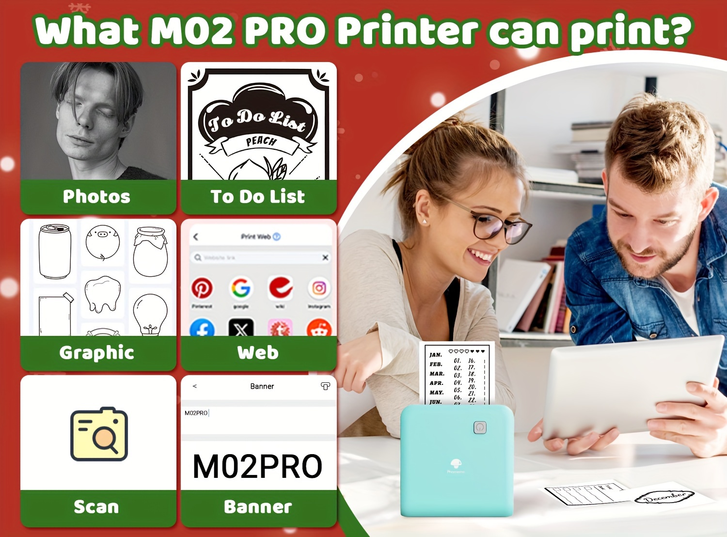 1pc   m02pro portable printer with 1 roll of 53mm 2 sticker thermal paper rechargeable mini thermal printer notes printer with 300 dpi inkless pocket printer   with phones pads via   app mini label maker for 15 25 53mm sizes label   for memo flashcards sticker notes details 4