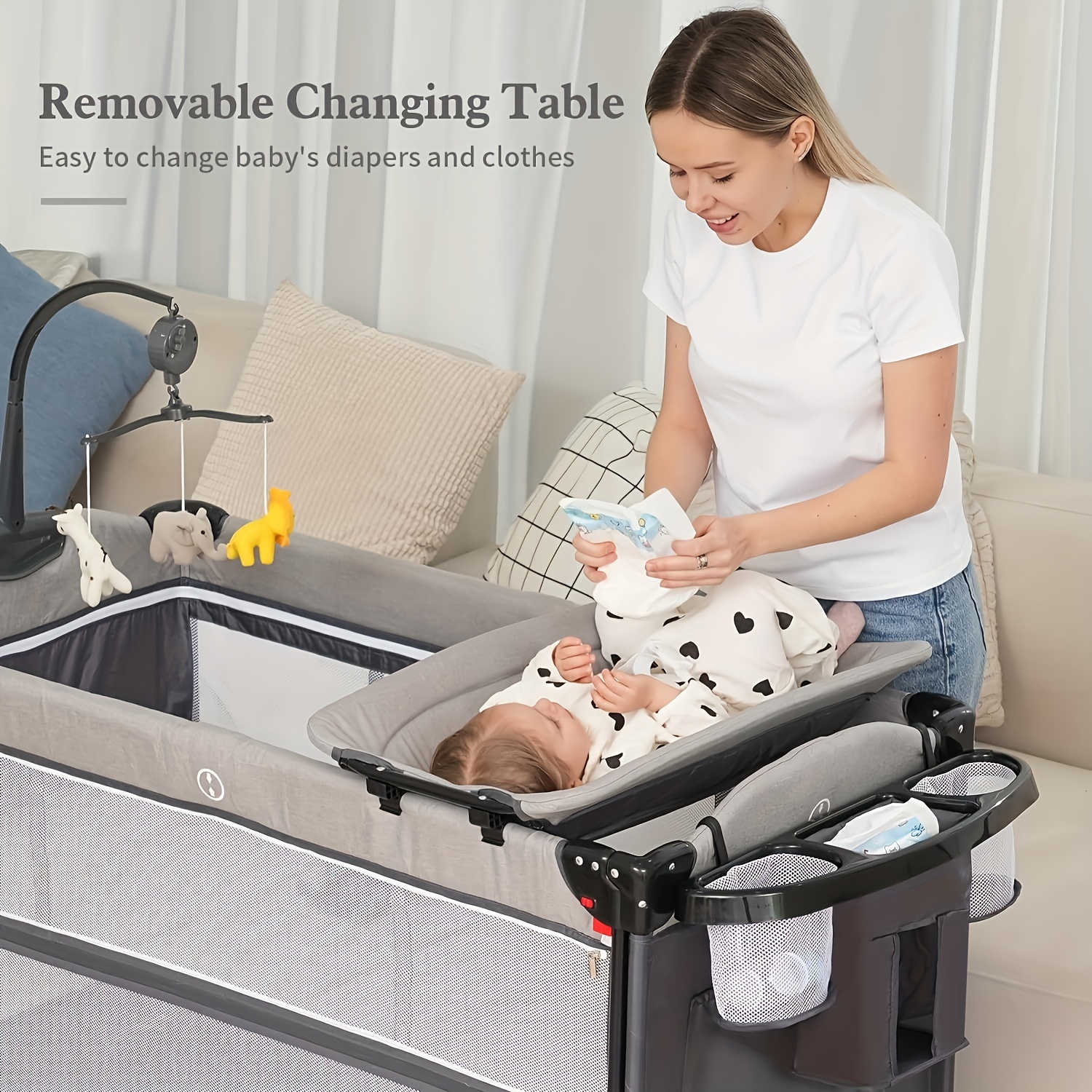 5in1 Baby Bassinet SleeperBeside Crib With Diaper Changer Mattress Storage& Foldable Bassinet. The Product Weighs 12 Kg. The Upper Bunk Has A Weight Limit Of 15 Pounds For Infants, While The Lower Bunk Has A Weight Limit Of 50 Pounds For Infants.Gra