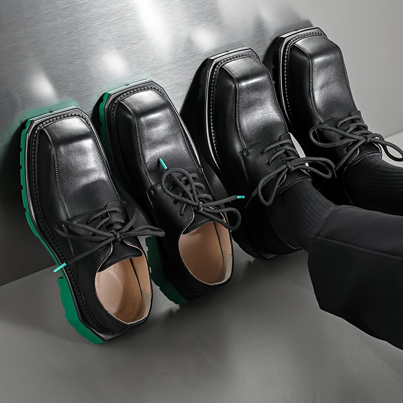 [Trendy Japanese Men's Shoes] Trendy Japanese High-end Popular Men's Shoes | Small Square Head Thick Sole Green Derby Casual Heightening Ins