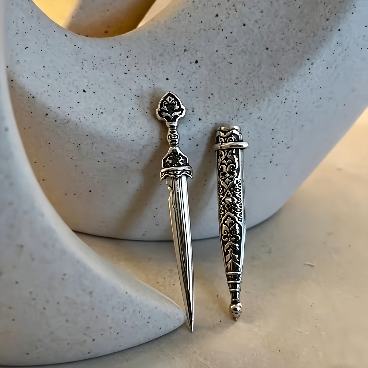 TEMU 1pc Brooch, Sword Suit Brooch Accessory, Gentleman-style Movable Exquisite Small Sword Pin, Three-dimensional Embossed Vintage Pattern For Men's