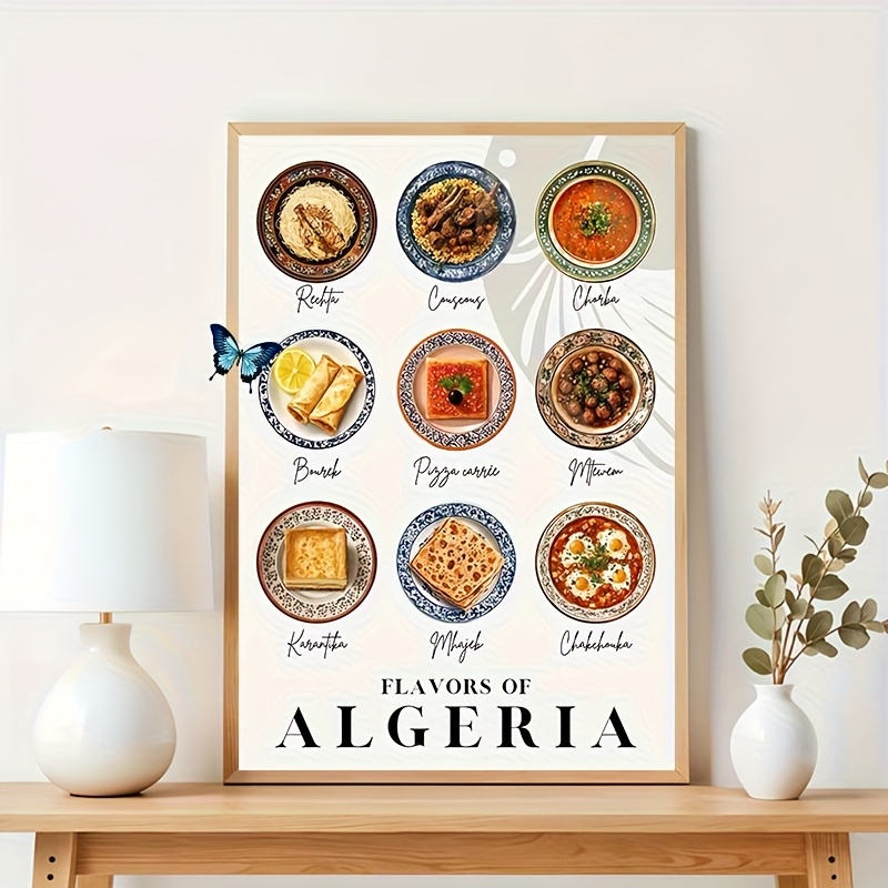 TEMU Affiche 2D Plate, 2D Plate, Cadre, Art sur Toile, Affiche de Cuisine Cadre _ Affiche Algérie _ Cuisine Algérienne _ Cadeau _ Voyage en Algérie