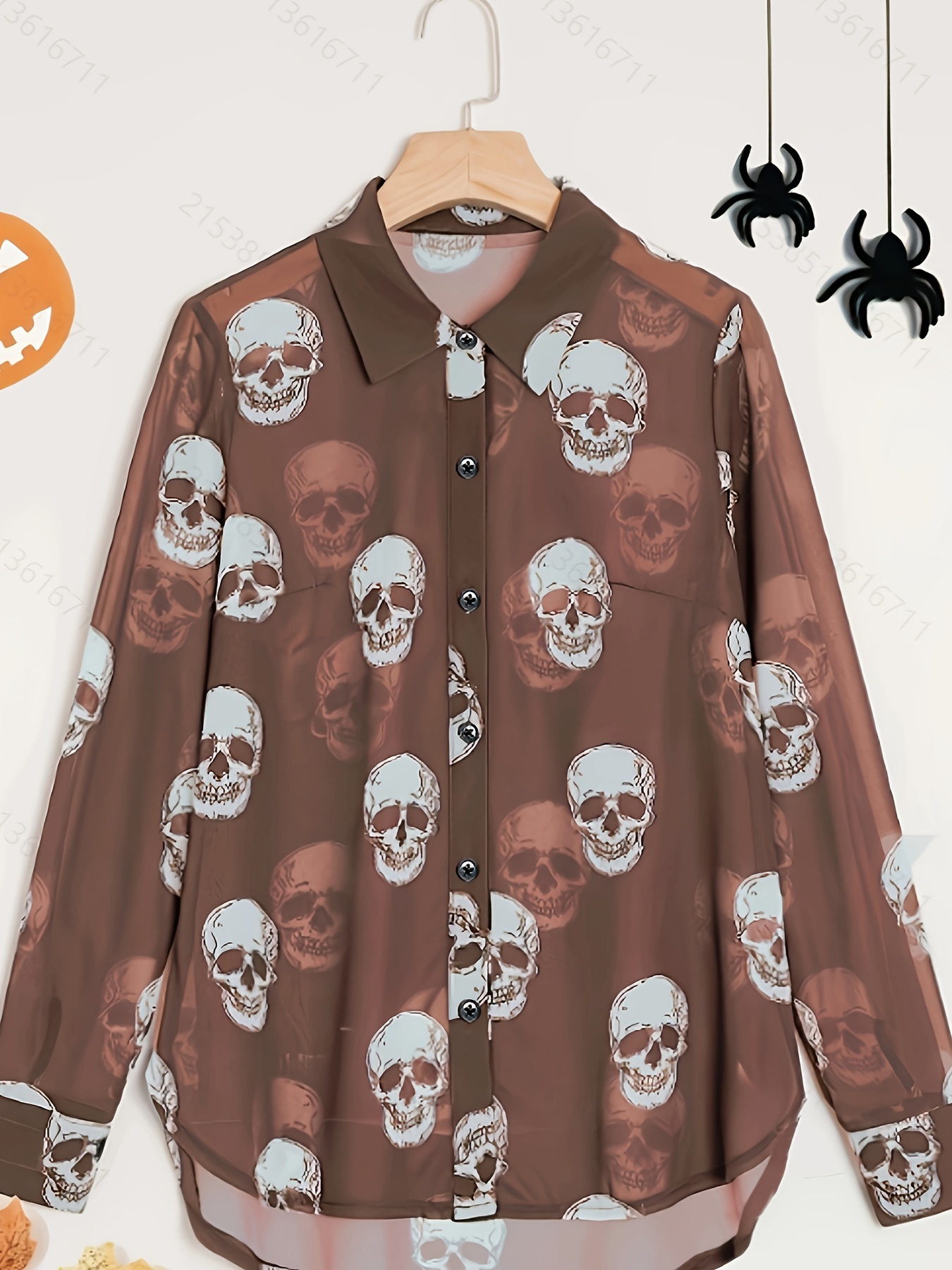 kvinners elegante halloween tema bluse med hodeskalle - Temu Norway, image size:800x1067