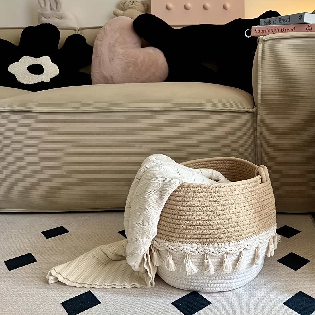 1pc Tassel Decorated Storage Basket Suitable for Various Events And Festive Storage Baskets, Dirty Clothes Storage Basket, Super Beautiful Storage Basket, Shelf Baskets