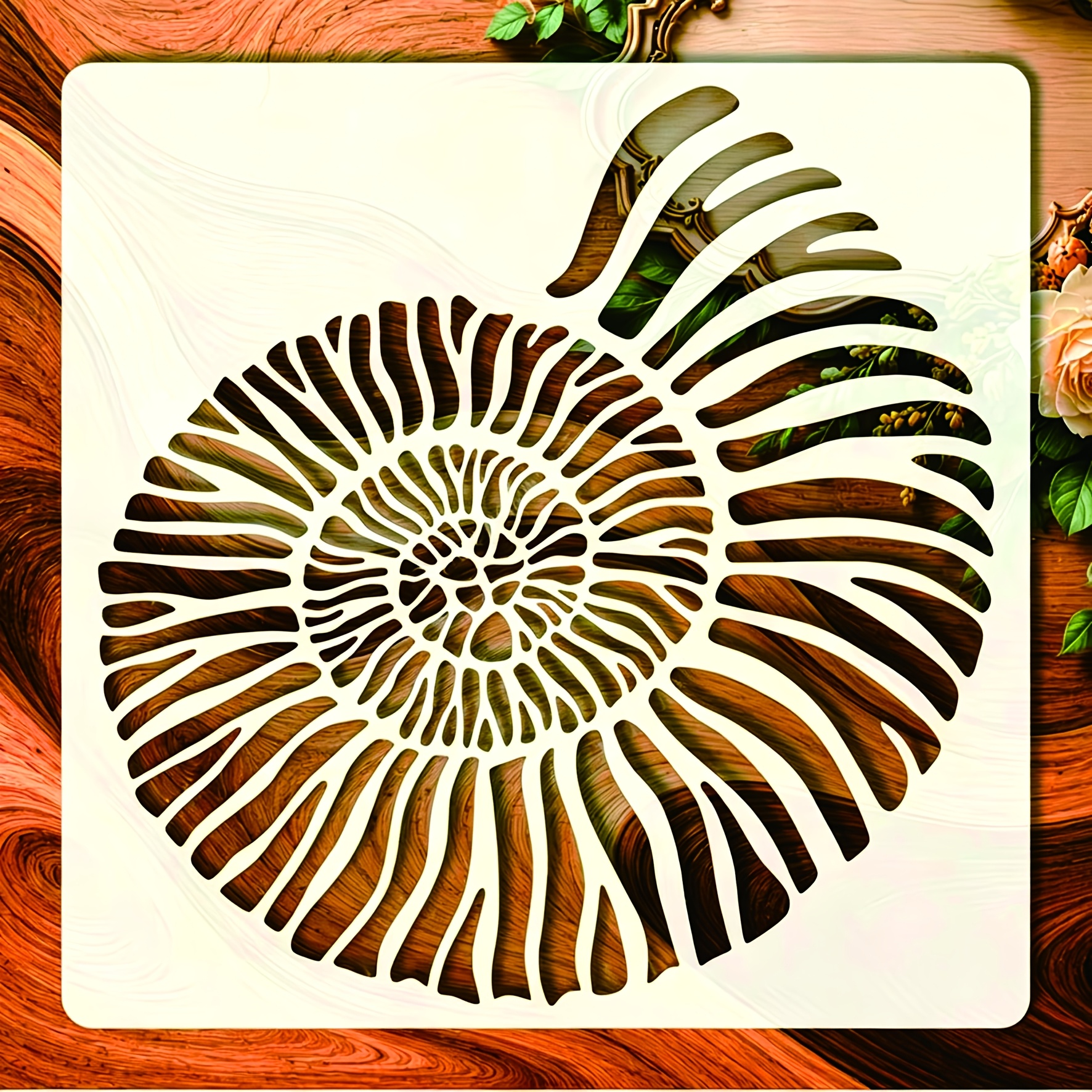 TEMU Plantilla de pintura de silueta de náutilo oceánico, 1 pieza, de Fibonacci, de central denso, estilo de espécimen oceánico, 6.0x6.0 pulgadas -
