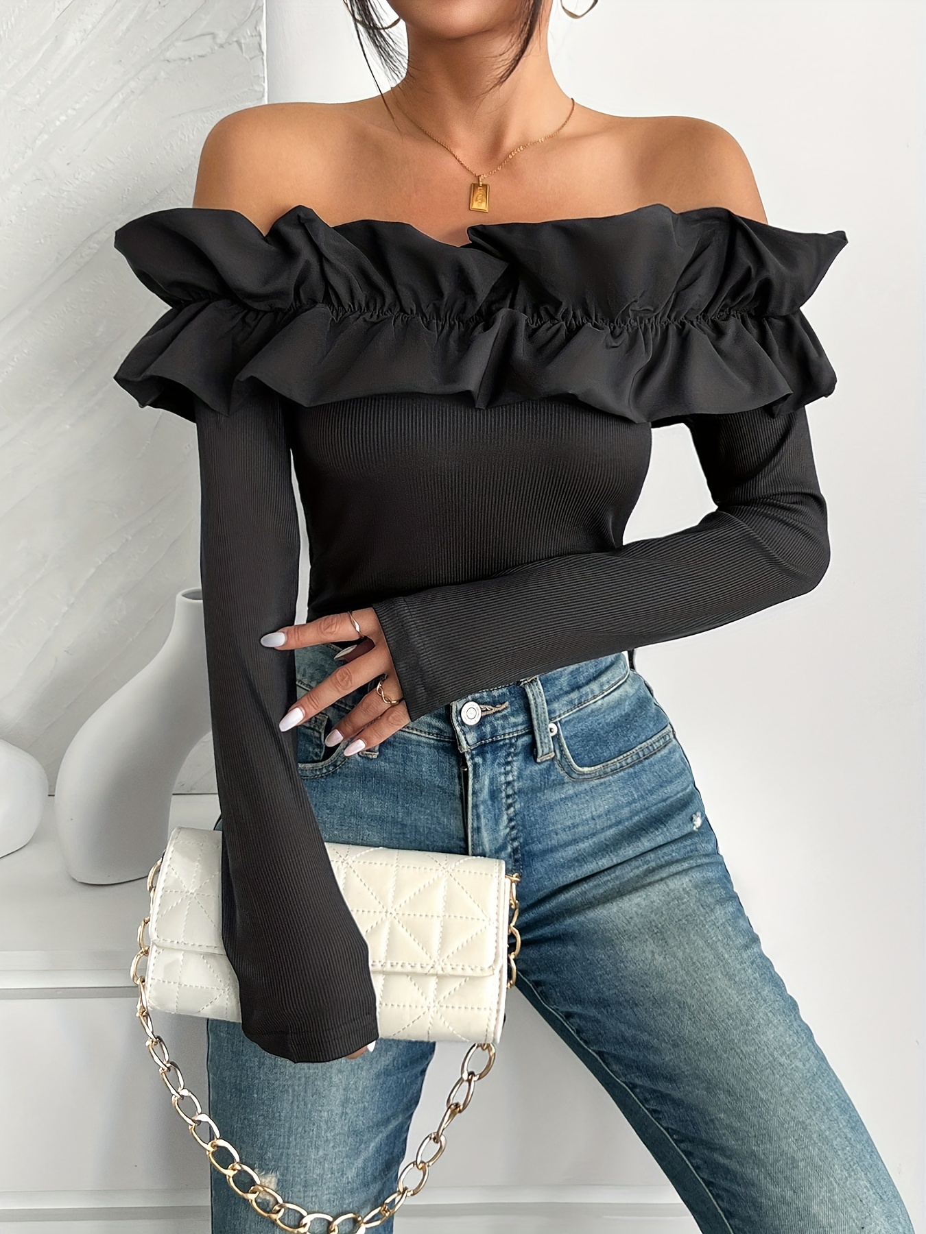 Tシャツ・カットソー OPEN YY : 24SS / KNOTTED OFF-SHOULDER TOP (3COLORS) off shoulder top sold on Temu Canada