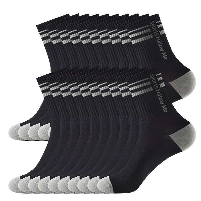 20 Pairs Of Easy Casual Sports Letter Mid-calf Socks, Breathable Men's Business Socks