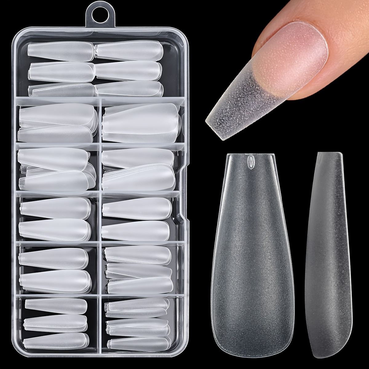 Image of 120pcs Matte Clear Tips - Full Cover Long Coffin Fake Nails, Pre-shaped No File Needed For Acrylic Nails Extensions And Nail Art