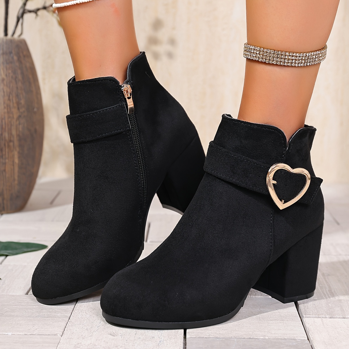 womens short boots chunky heels easy high - Temu Oman
