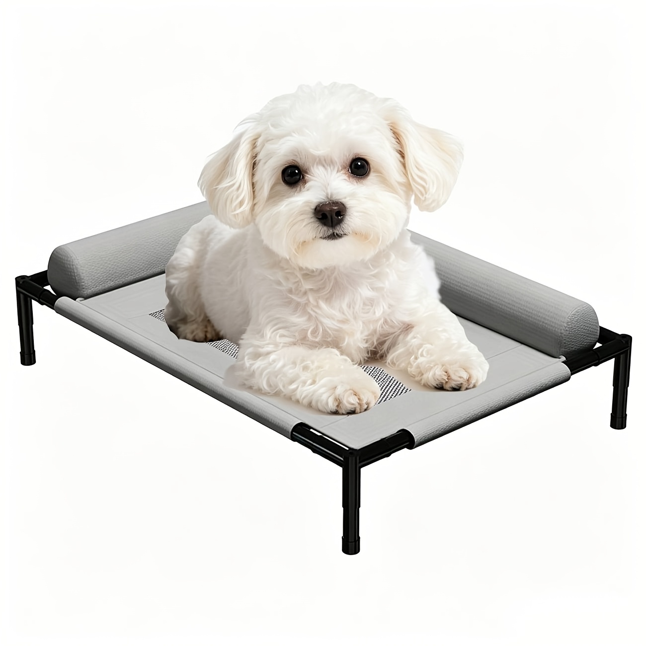 TEMU Elevated Cooling Dog Bed For Small Dogs - Portable Lightweight Raised Pet Cot With Breathable Mesh & Removable Bolster Cushion - Indoor Outdoor