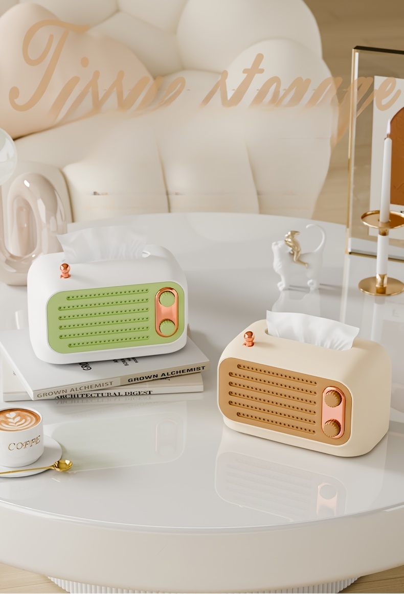 spring loaded desktop tissue box holder square plastic tissue storage for bedroom and living room Product details 0