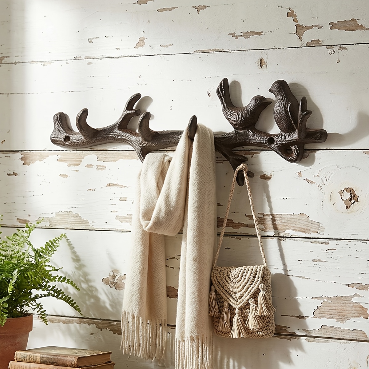 TEMU Vintage Cast Branch Wall Mount Utility Hook, 1pc, Rustic Wall Mount, Polished End, For Hanging Clothes, Keys, Jewelry Display, Bath Towel Rack,